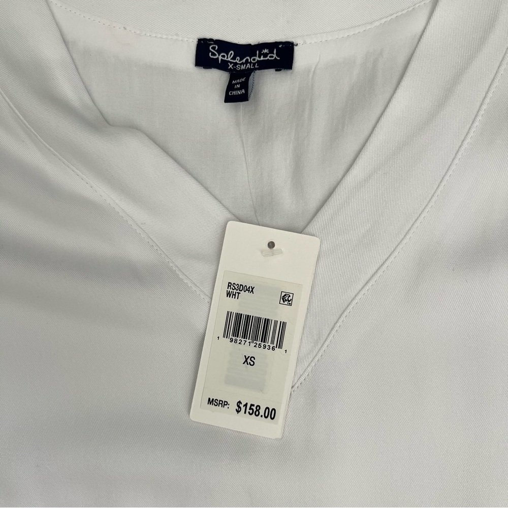 Splendid White V Neck Shift Dress Pockets Beach Cover Up Summer XS NWT - Picture 8 of 12